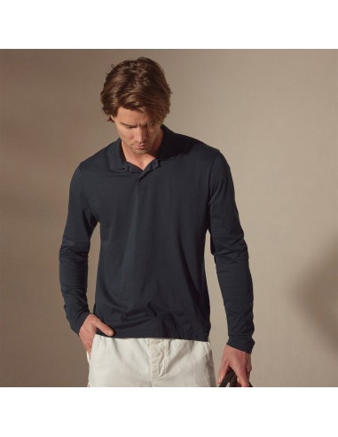 Luxe Lotus Jersey Long Sleeve Polo - French Navy à prix réduit toute l'année