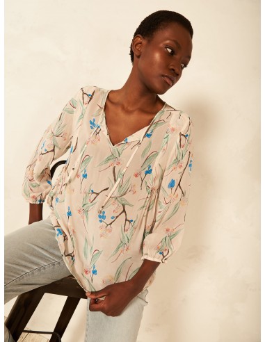 Nile 3/4 Sleeve Chiffon Blouse With Tie à prix réduit toute l'année