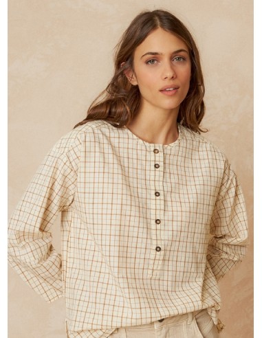 Indi & Cold Plaid Henley Style Cotton Blouse chez Cornerstreet bien 