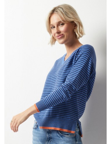 Zaket & Plover Essential Stripe V-Neck Sweater de pas cher