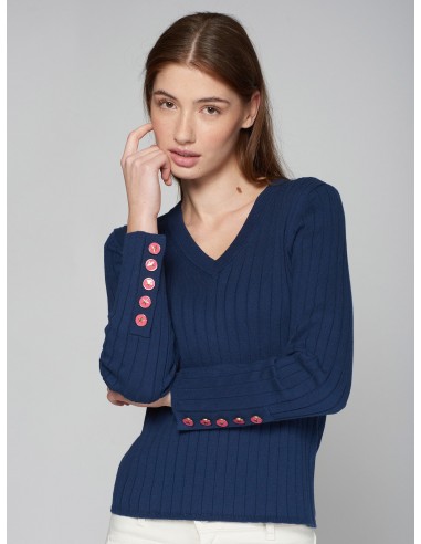 Vilagallo Cotton Button Cuff V-Neck Sweater Amélioration de cerveau avec